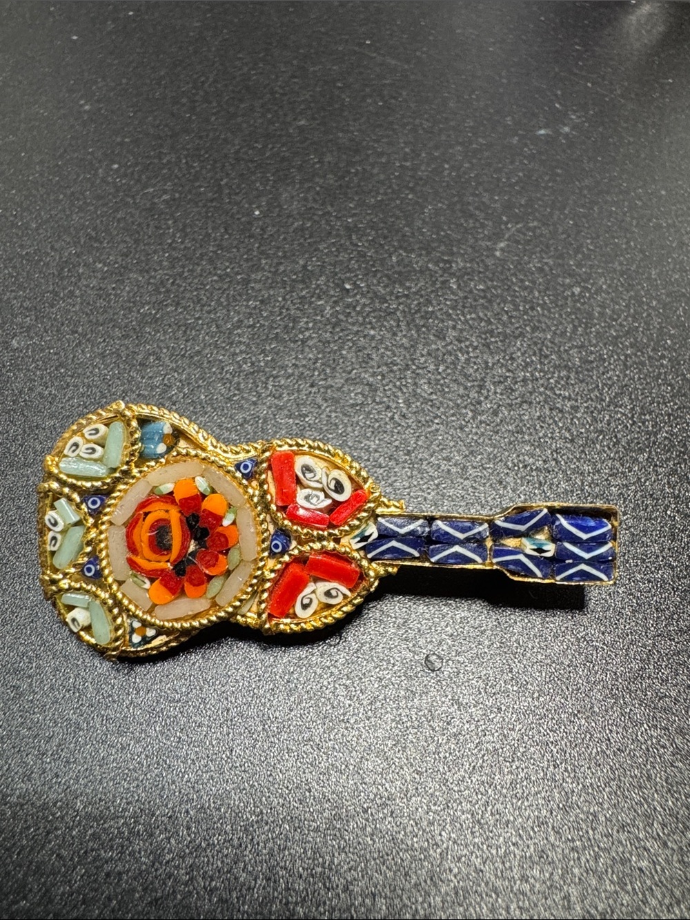VTG Multicolor Micro Mosaic Brooch - Gold Tone